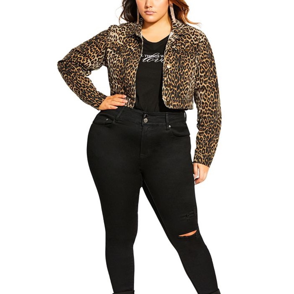Leopard print denim jacket city chic
